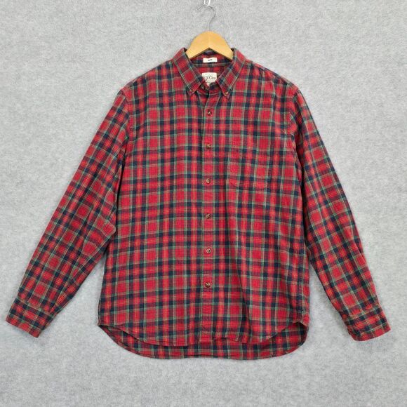 J.Crew Mens L Brushed Cotton Twill Red Green Blue Plaid Button Up Slim Fit Shirt - Picture 1 of 8